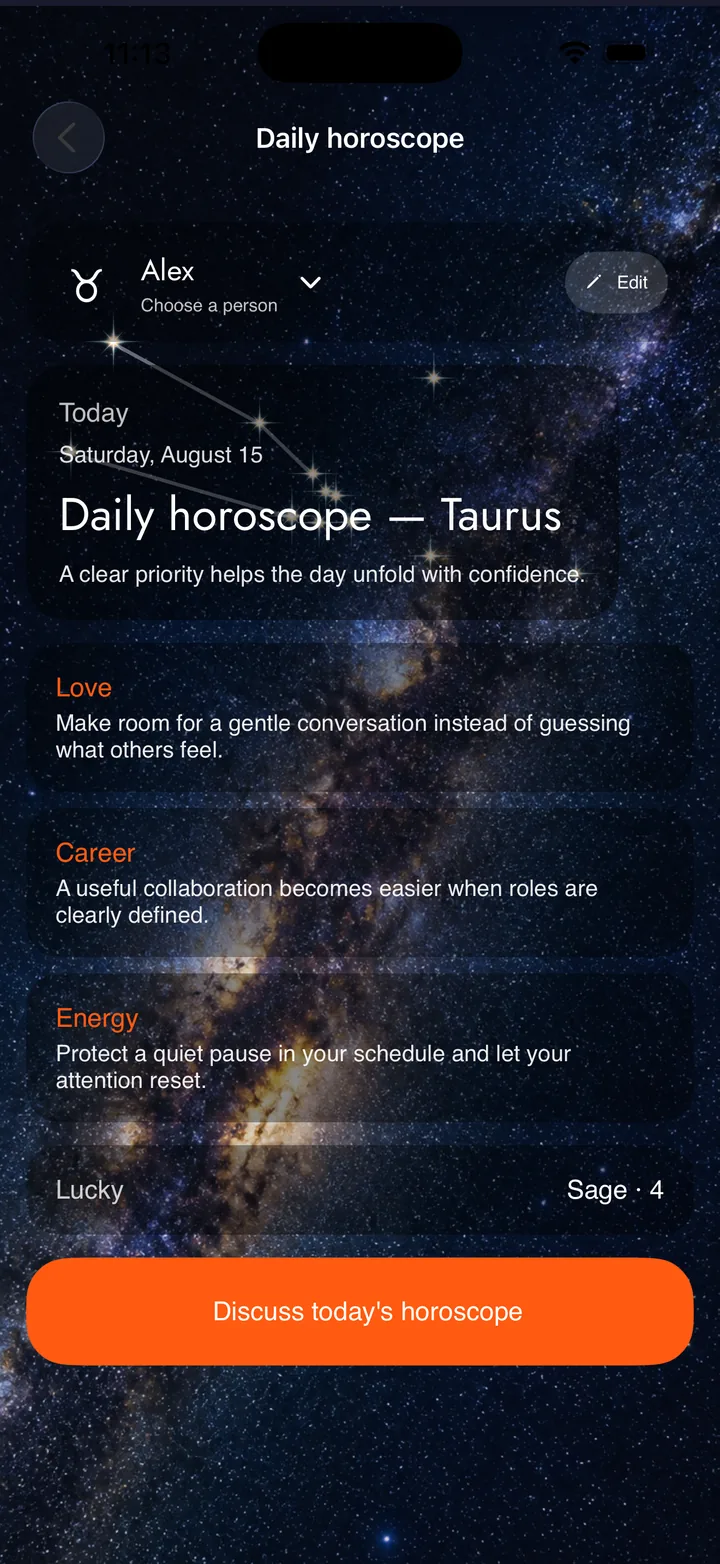 A daily horoscope made for your saved profile